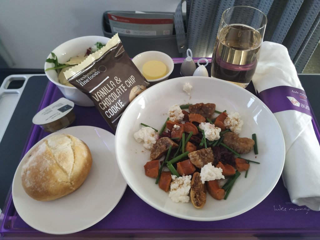 Virgin Australia Boeing 737 Business Class meal - fig and feta salad.