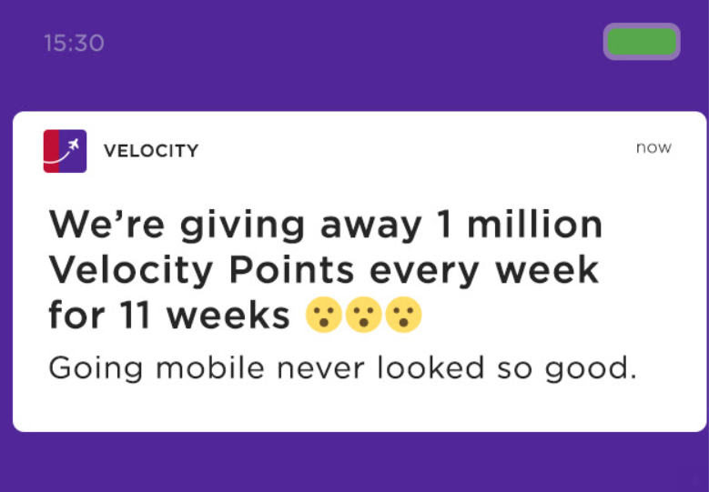 Velocity is offering 11 million points to its members over 11 weeks.