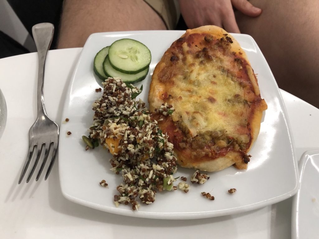 Virgin Australia Brisbane Lounge - Special hot meal, pizza and lentils.