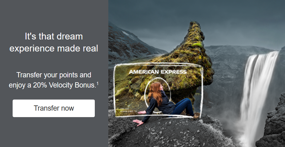 AMEX Platinum 20% transfer bonus to Velocity.