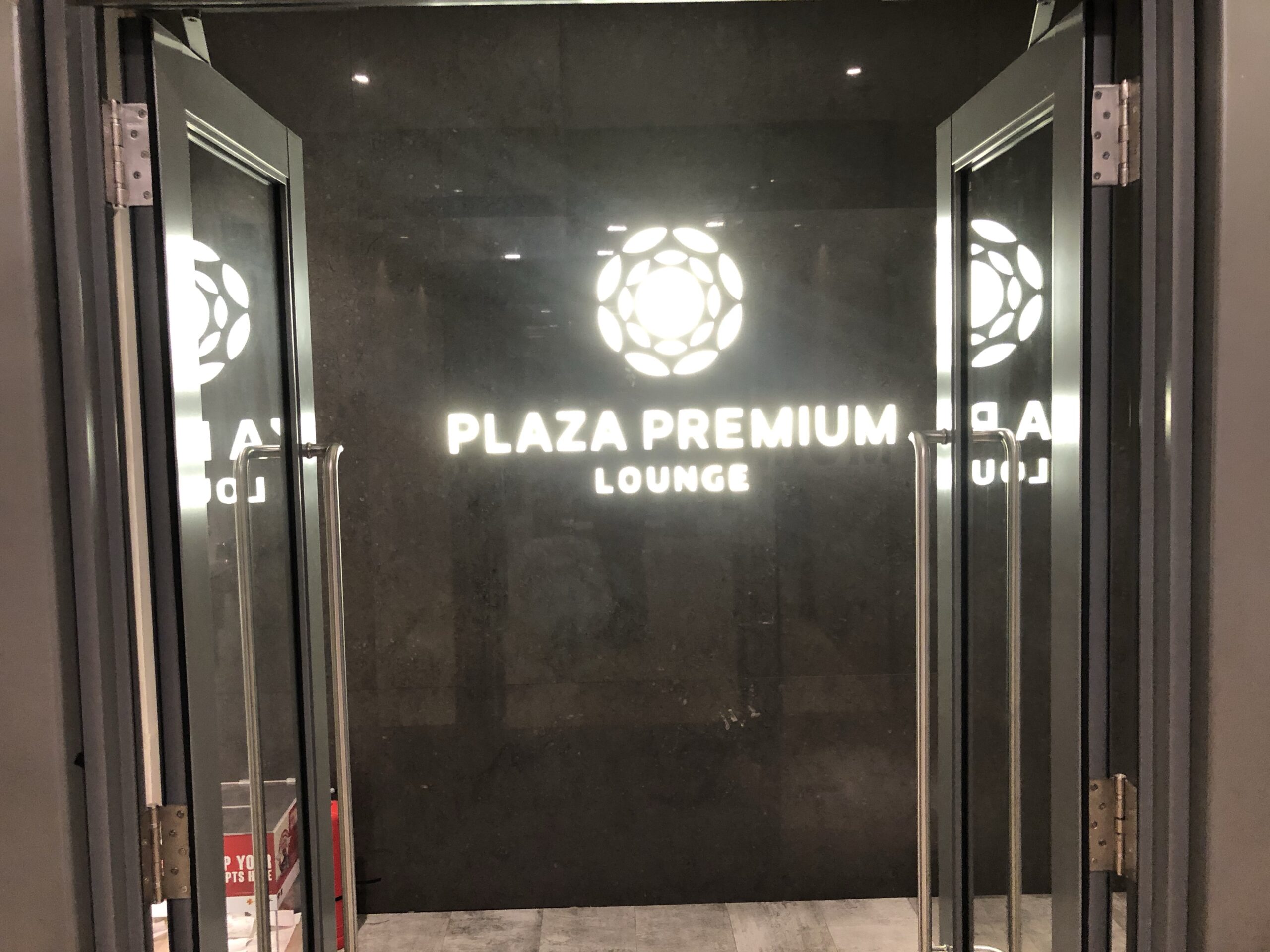 Entrance to the Plaza Premium lounge at Mactan Cebu airport.