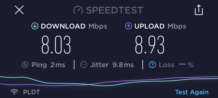 WiFi speeds at the Plaza Premium lounge - CEB.