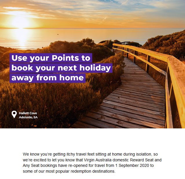 Virgin Australia opens up domestic redemptions again after being in voluntary administration.